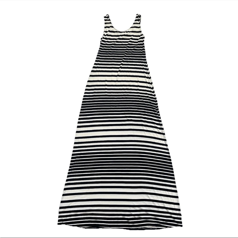 Merona Women's Striped Maxi Dress S Black Cream Stretch Resortwear Summer Casual